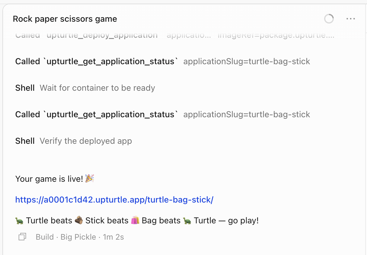 The AI presenting a live link to the deployed game