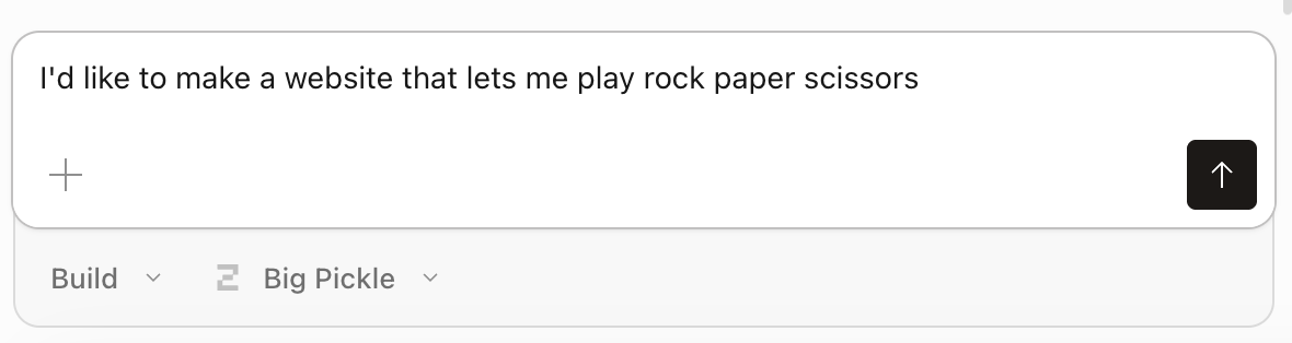 Typing the rock paper scissors prompt into OpenCode