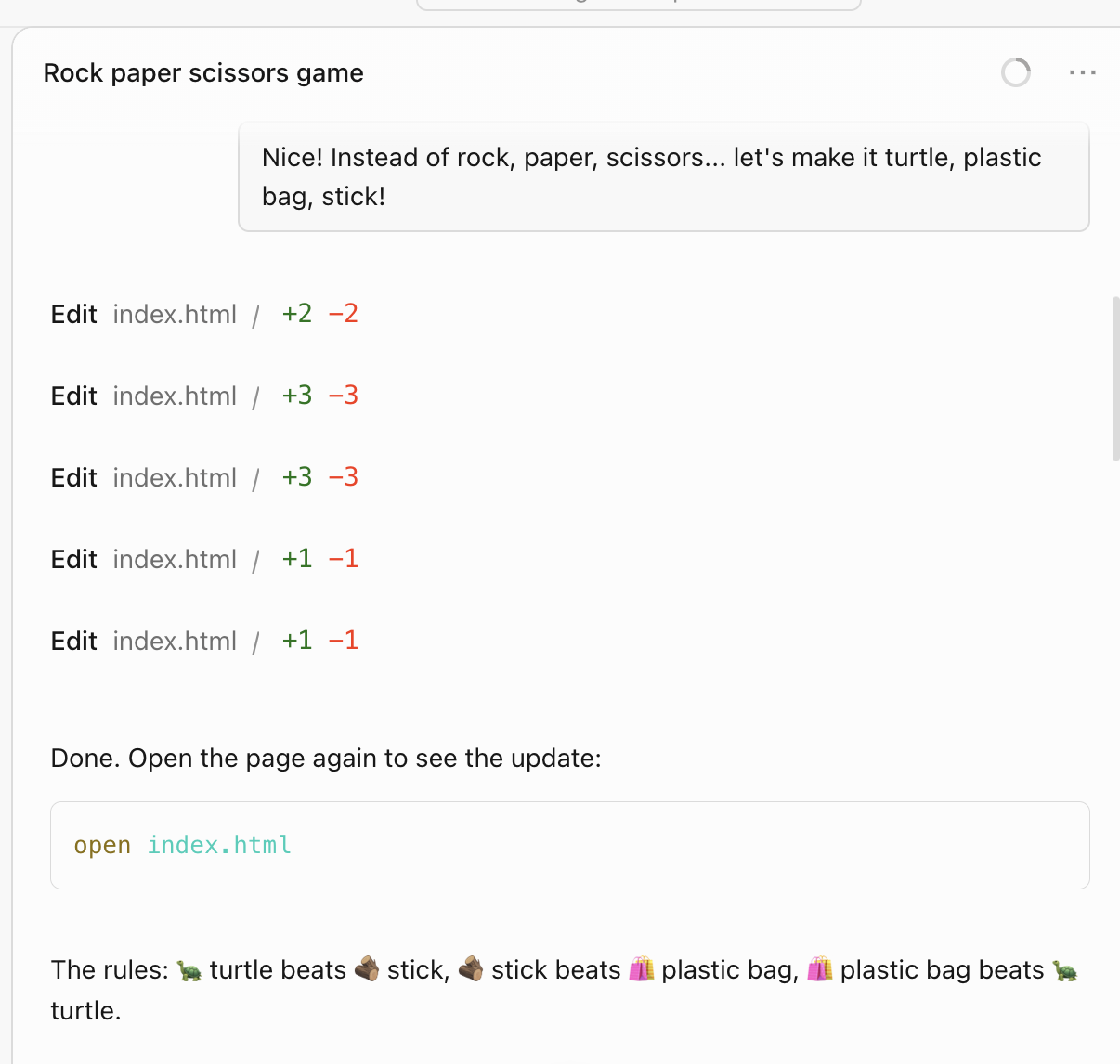 The game updated to turtle, plastic bag, and stick